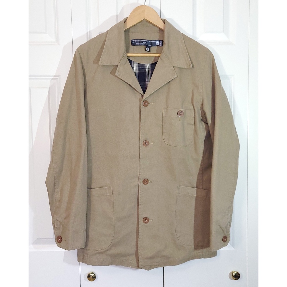 100% Cotton Twill Tan Beige Khaki Coat Jacket Utility Blazer, Men's M